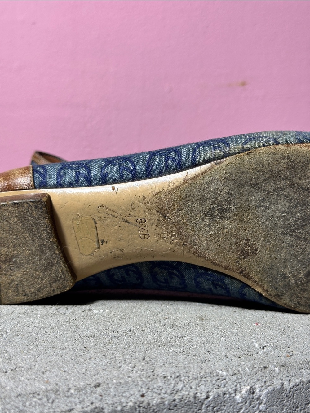 Vintage Gucci GG Denim Monogram Bamboo Horsebit Ballet Flats - Picture 6 of 7